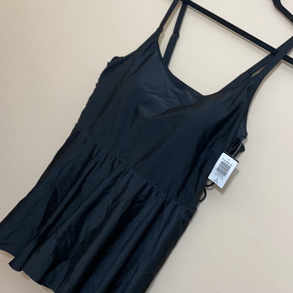 Torrid 3 BLACK SIDE TIE mesh SWIM DRESS - Picture 6 of 11